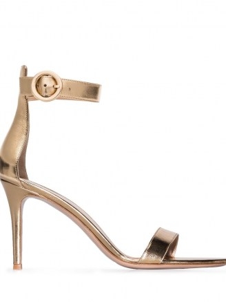 Gianvito Rossi Portofino 85mm metallic-gold leather sandals ~ luxe barely there heels - flipped