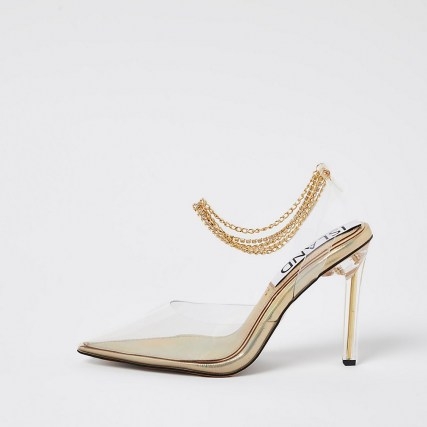 RIVER ISLAND Gold perspex court shoe / clear courts - flipped