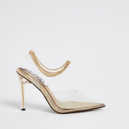 RIVER ISLAND Gold perspex court shoe / clear courts