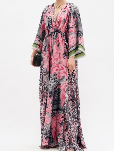 BIYAN Gozan floral-print silk-twill maxi dress / pink kaftan dresses