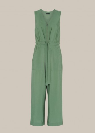 WHISTLES COREY ZIP CASUAL JUMPSUIT – green sleeveless jumpsuits – effortless style - flipped