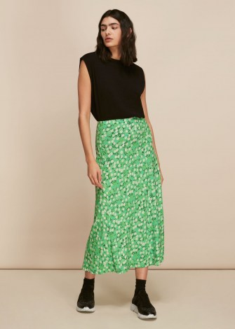 WHISTLES CHERRY BLOSSOM BIAS CUT SKIRT / green floral skirts - flipped
