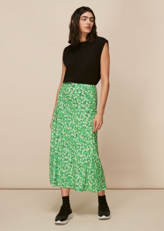 WHISTLES CHERRY BLOSSOM BIAS CUT SKIRT / green floral skirts