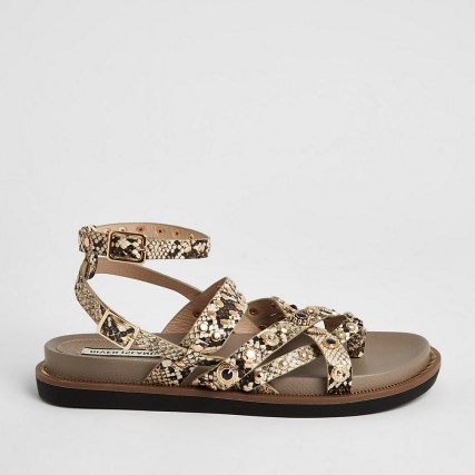 RIVER ISLAND Grey snake print strappy stud sandals - flipped