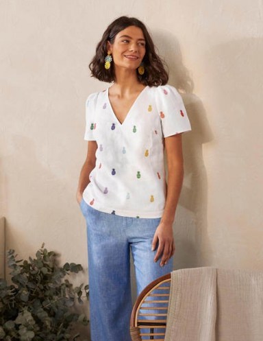 BODEN Heidi Top White Pineapple Embroidery - flipped