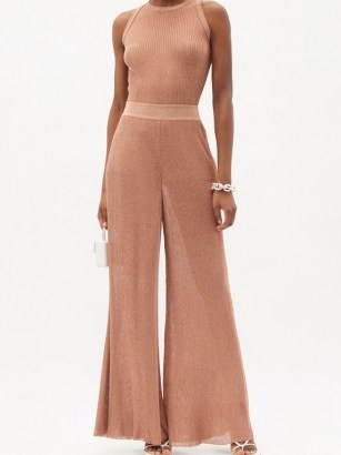 ALEXANDRE VAUTHIER High-rise ribbed-lamé wide-leg trousers ~ slinky pink shimmering evening pants - flipped