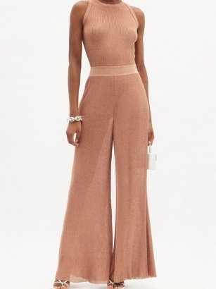 ALEXANDRE VAUTHIER High-rise ribbed-lamé wide-leg trousers ~ slinky pink shimmering evening pants