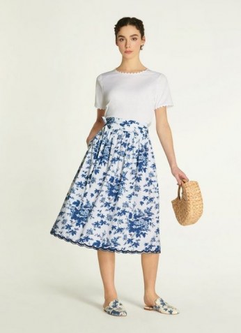 L.K. BENNETT HODGKIN TOILE DE JOUY PRINT COTTON SKIRT ~ full blue and white floral summer skirts - flipped