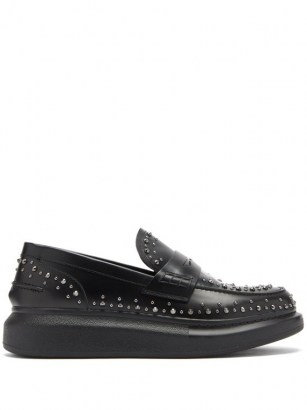 ALEXANDER MCQUEEN Hybrid studded leather penny loafers / black chunky stud embellished loafer - flipped