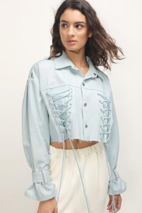 storets Laura Corset Detail Cropped Jacket Light Wash | casual lace up detail jackets - flipped