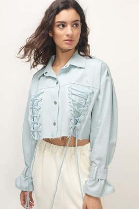 storets Laura Corset Detail Cropped Jacket Light Wash | casual lace up detail jackets