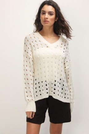storets Willa Cutout Crochet Sweater | ivory cut out knitted V-neck - flipped