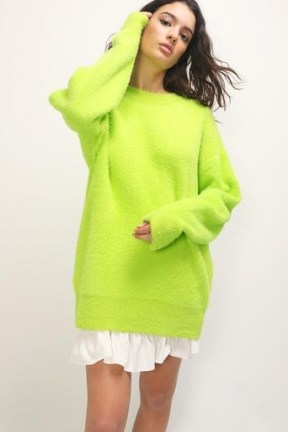 storets Elle Fuzzy Knit Sweater | green longline oversized crew neck - flipped