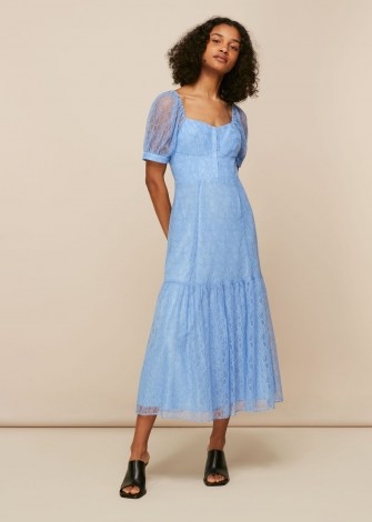 WHISTLES LACE CORSET DRESS ~ blue puff sleeve dresses - flipped