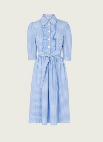 L.K. BENNETT JAMOIS BLUE STRIPED COTTON DRESS / short sleeve tie waist dresses / summer fashion