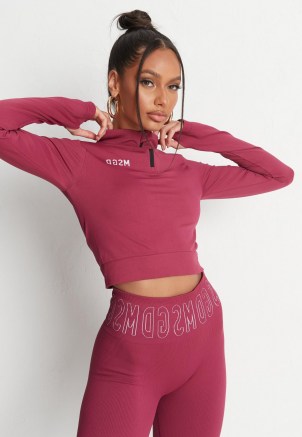 jordan lipscombe x missguided recycled burgundy msgd seamless half zip gym top ~ sporty fashion ~ sports tops - flipped