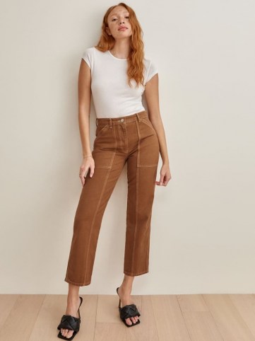 REFORMATION Kealy Carpenter High Rise Relaxed Jeans in Taos ~ brown crop leg denim jean - flipped