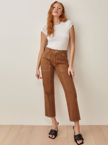REFORMATION Kealy Carpenter High Rise Relaxed Jeans in Taos ~ brown crop leg denim jean