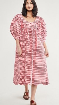 Kika Vargas Naomi Dress Pink Embroidery Shells / summer dresses with volume - flipped