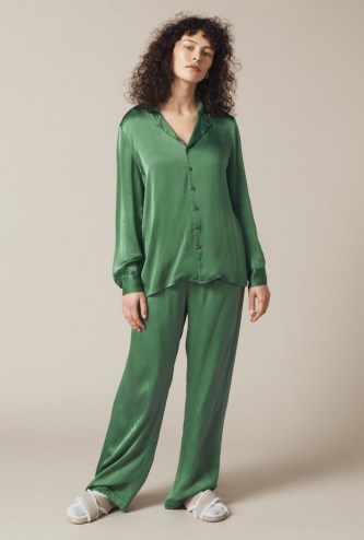 GHOST KIRA SATIN SHIRT Pine Green / slinky loungewear shirts - flipped