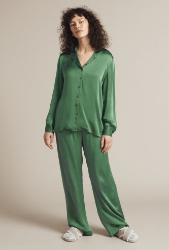 GHOST KIRA SATIN SHIRT Pine Green / slinky loungewear shirts
