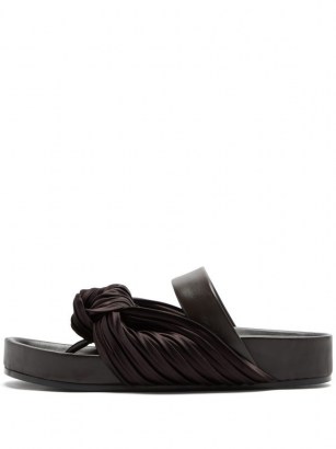 JIL SANDER Knotted satin and leather slides ~ ruched footbed sandals - flipped