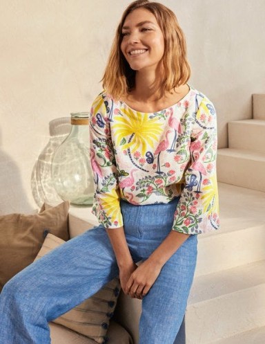 BODEN Laurie Linen Top Ivory, Tropical Charm / floral summer tops