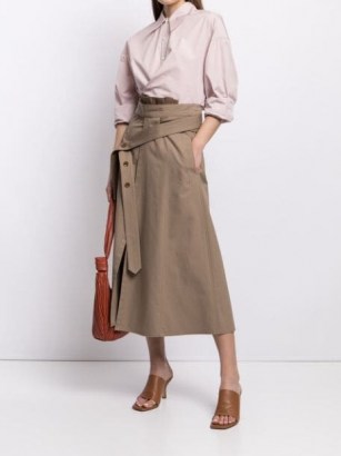 Lemaire high-waisted A-line skirt hazelnut brown | contemporary belted skirts - flipped