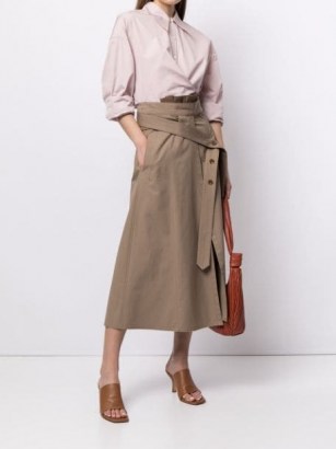 Lemaire high-waisted A-line skirt hazelnut brown | contemporary belted skirts