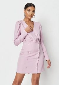 MISSGUIDED lilac puff sleeve wrap blazer dress – jacket style dresses