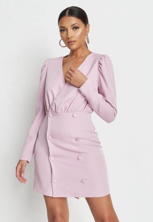 MISSGUIDED lilac puff sleeve wrap blazer dress – jacket style dresses - flipped