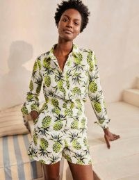 BODEN Linen Shirt Ivory, Pineapple Paradise / pineapples on summer shirts / tropical fruit print fashion