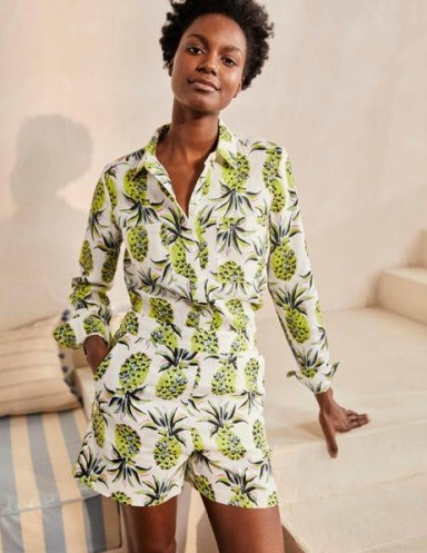 BODEN Linen Shirt Ivory, Pineapple Paradise / pineapples on summer shirts / tropical fruit print fashion