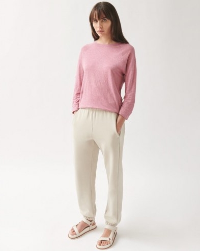 JIGSAW LINEN WIDE TRIM RAGLAN TEE Blossom Pink ~ long sleeve relaxed T-shirt