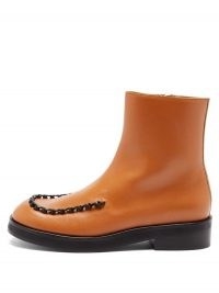 JW ANDERSON Loop-stitched square-toe tan leather boots