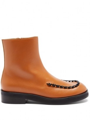 JW ANDERSON Loop-stitched square-toe tan leather boots - flipped