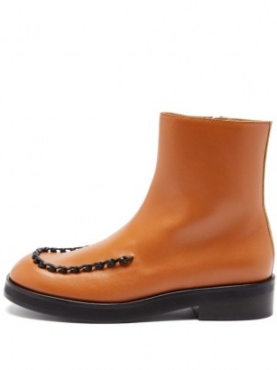 JW ANDERSON Loop-stitched square-toe tan leather boots