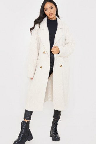 Celebrity inspired coats ~ LORNA LUXE OATMEAL ‘ELIZABETH’ BORROWED HIS FIT DOUBLE BREASTED COAT - flipped