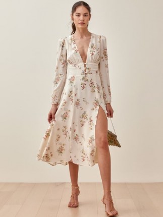 Reformation Lorne Dress | floral plunge front dresses with a thigh high split