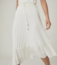 Reiss LOTTIE PLEATED MIDI SKIRT WHITE | drawcord waist summer skirts