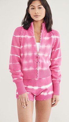 LoveShackFancy Florrie Zip Up Jacket Hibiscus Hand Dye / knitted loungewear / pink knit jackets - flipped