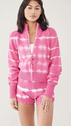 LoveShackFancy Florrie Zip Up Jacket Hibiscus Hand Dye / knitted loungewear / pink knit jackets