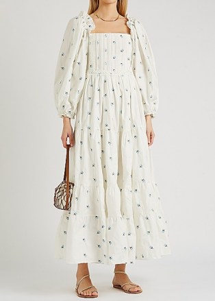LUG VON SIGA Daphne floral-embroidered cotton maxi dress ~ romantic spring dresses ~