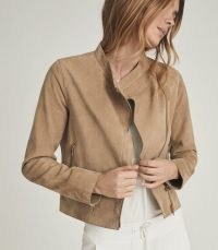 REISS MADELINE SUEDE BIKER JACKET NEUTRAL ~ casual luxe jackets