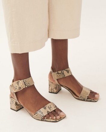 JIGSAW MAER LEATHER HEELED SANDAL / snake print block heel sandals - flipped