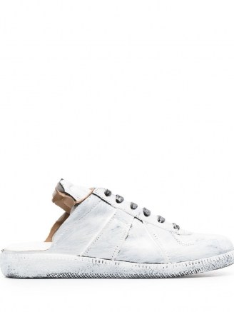 Maison Margiela Replica cut-out paint-effect sneakers / white open back trainers