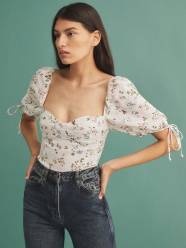 Reformation Maryland Linen Top | floral puff sleeve tops - flipped