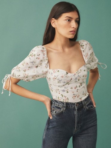 Reformation Maryland Linen Top | floral puff sleeve tops