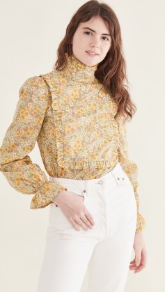 Meadows Lupin Top / high neck ruffle tops with vintage style prints - flipped