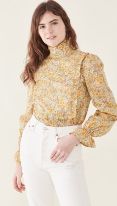 Meadows Lupin Top / high neck ruffle tops with vintage style prints